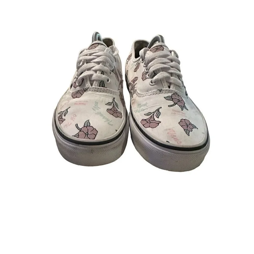 VANS Authentic Low Thank You Floral 507698 White Flowers Womens Size 8 Shoes